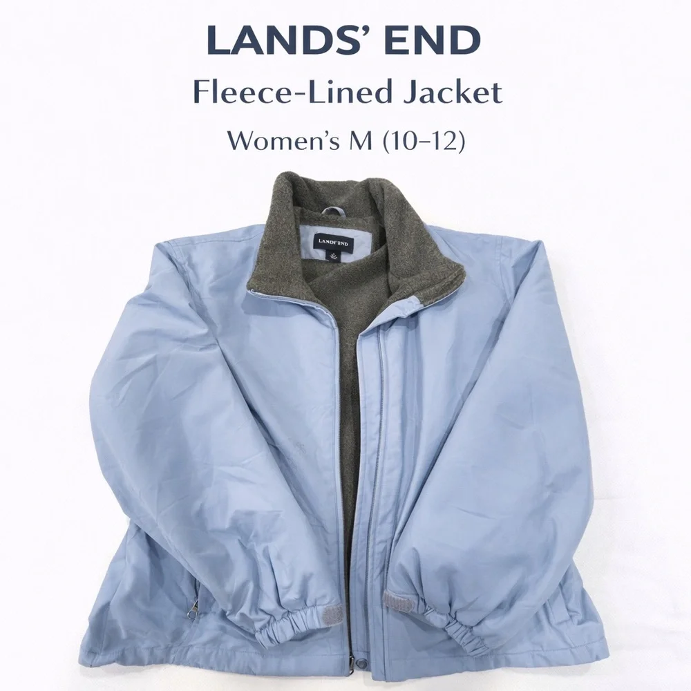 Lands’ End Fleece Lined Jacket Blue Women’s Medium Zip Front Coat - Picture 1 of 10